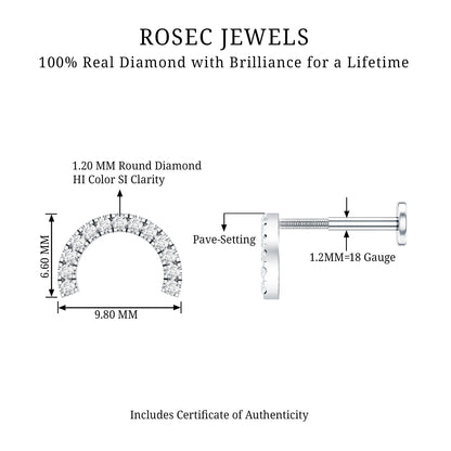 Certified Diamond Half Circle Earring for Piercing
