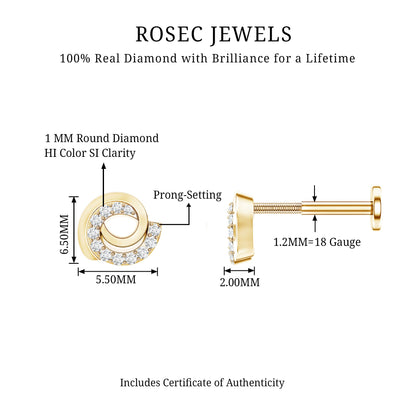 Certified Diamond Spiral Earring for Cartilage Piercing