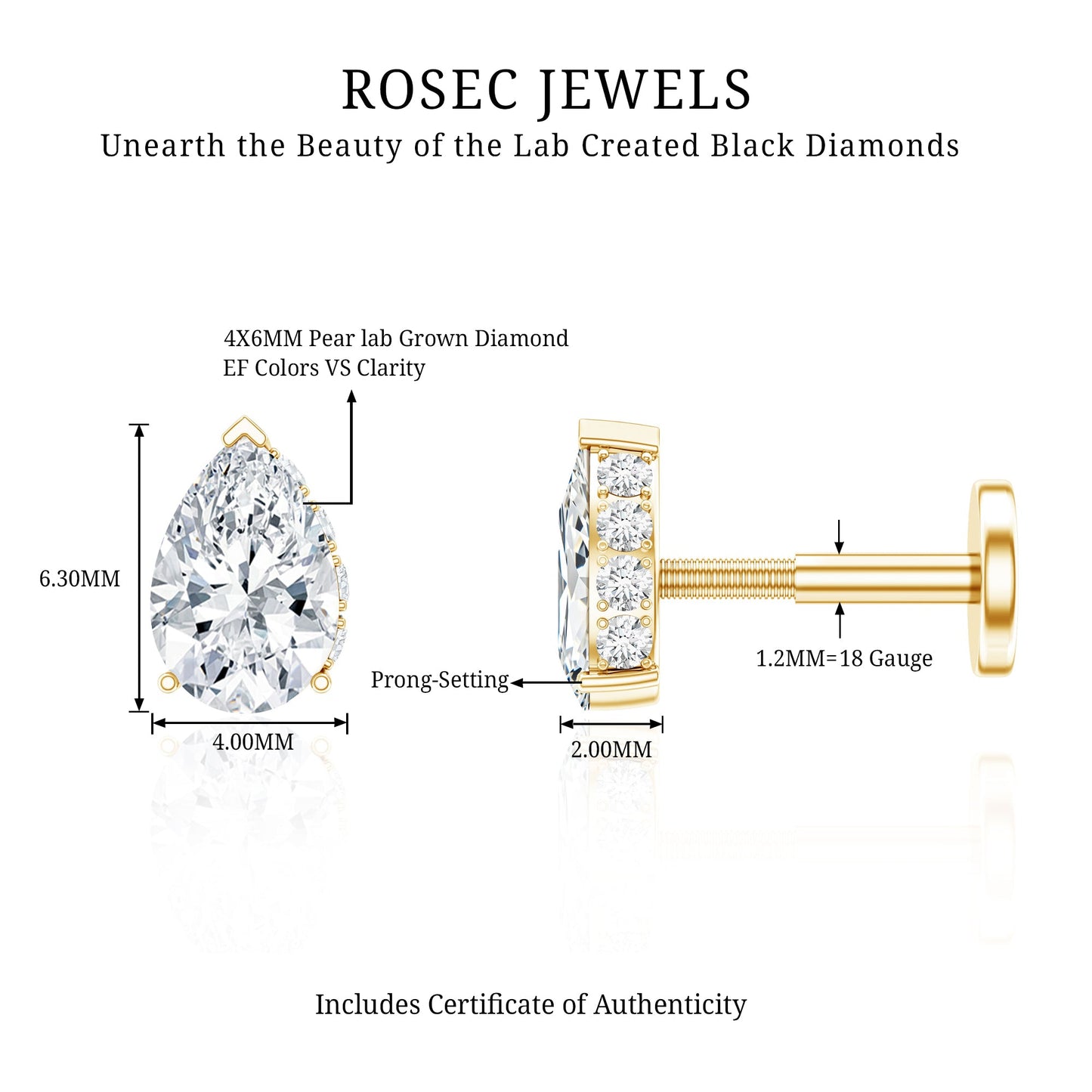 Pear Shaped Diamond Solitaire Tragus Earring