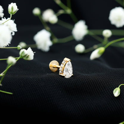 Pear Shaped Diamond Solitaire Tragus Earring