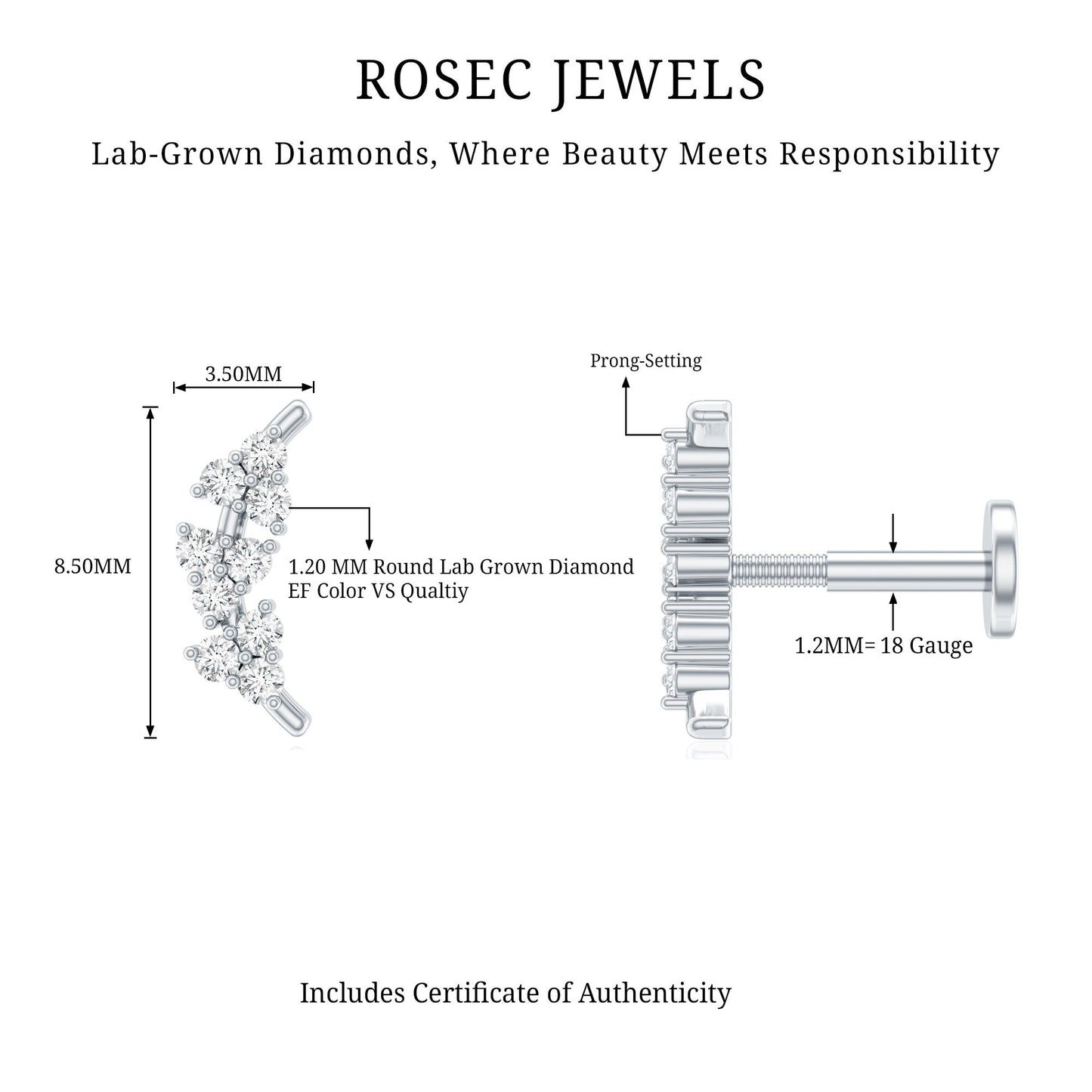 Natural Round Diamond Cluster Curved Helix Earring
