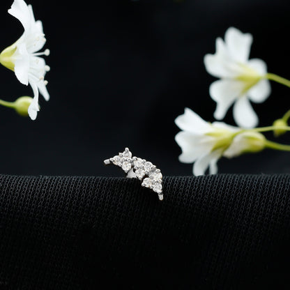 Natural Round Diamond Cluster Curved Helix Earring