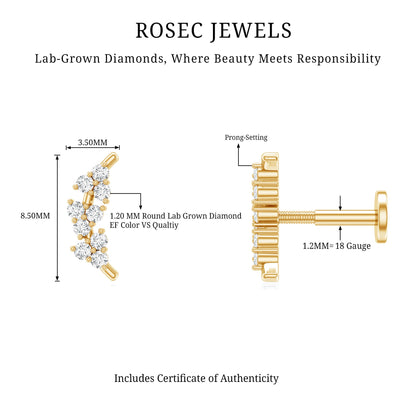 Natural Round Diamond Cluster Curved Helix Earring