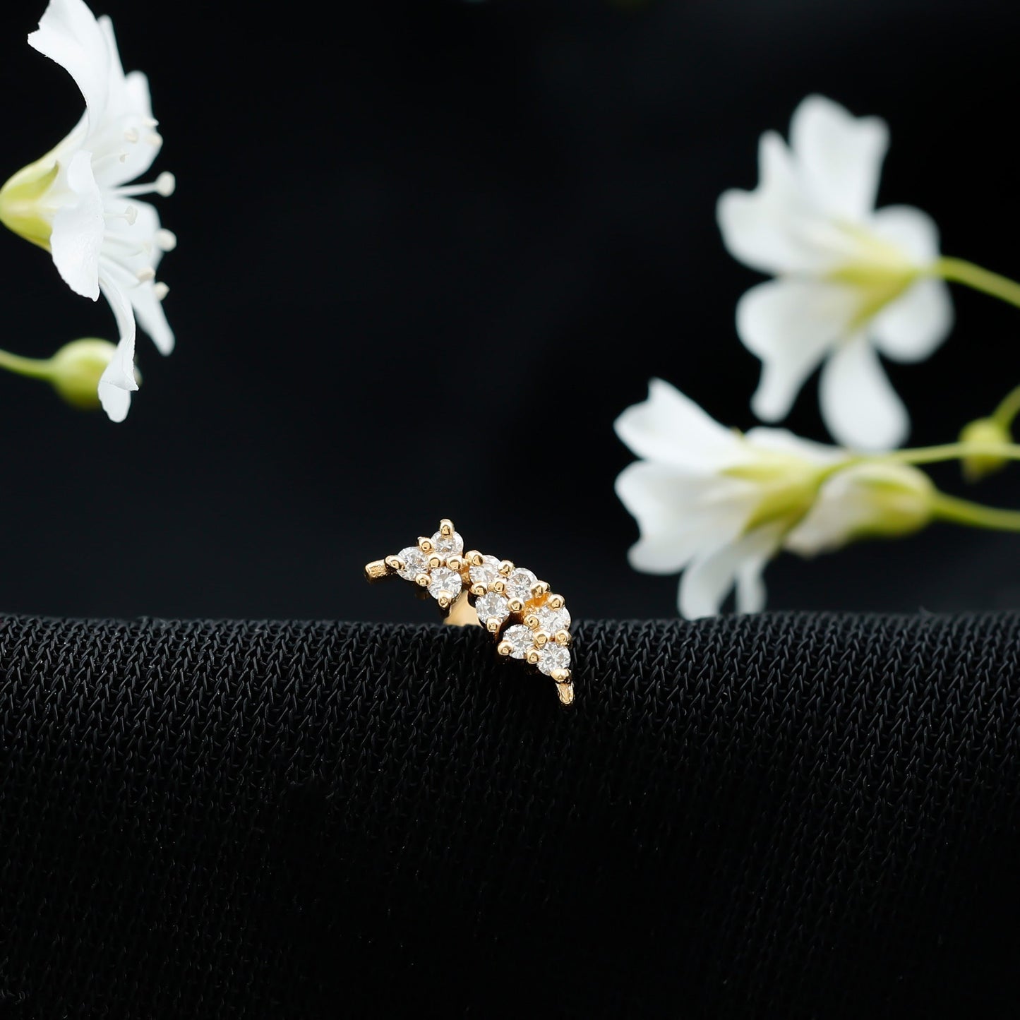 Natural Round Diamond Cluster Curved Helix Earring