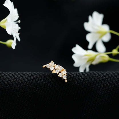 Natural Round Diamond Cluster Curved Helix Earring