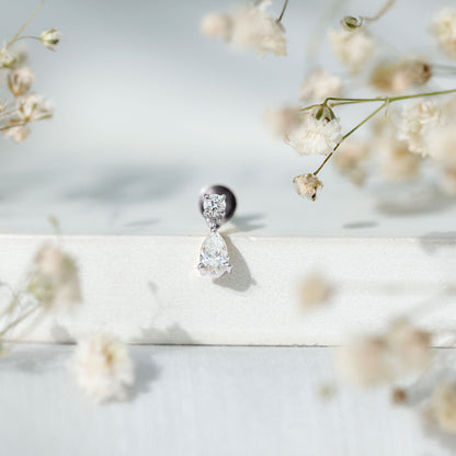 Pear and Round Cut Diamond Stud Drop Helix Earring