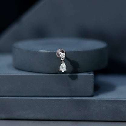 Pear and Round Cut Diamond Stud Drop Helix Earring