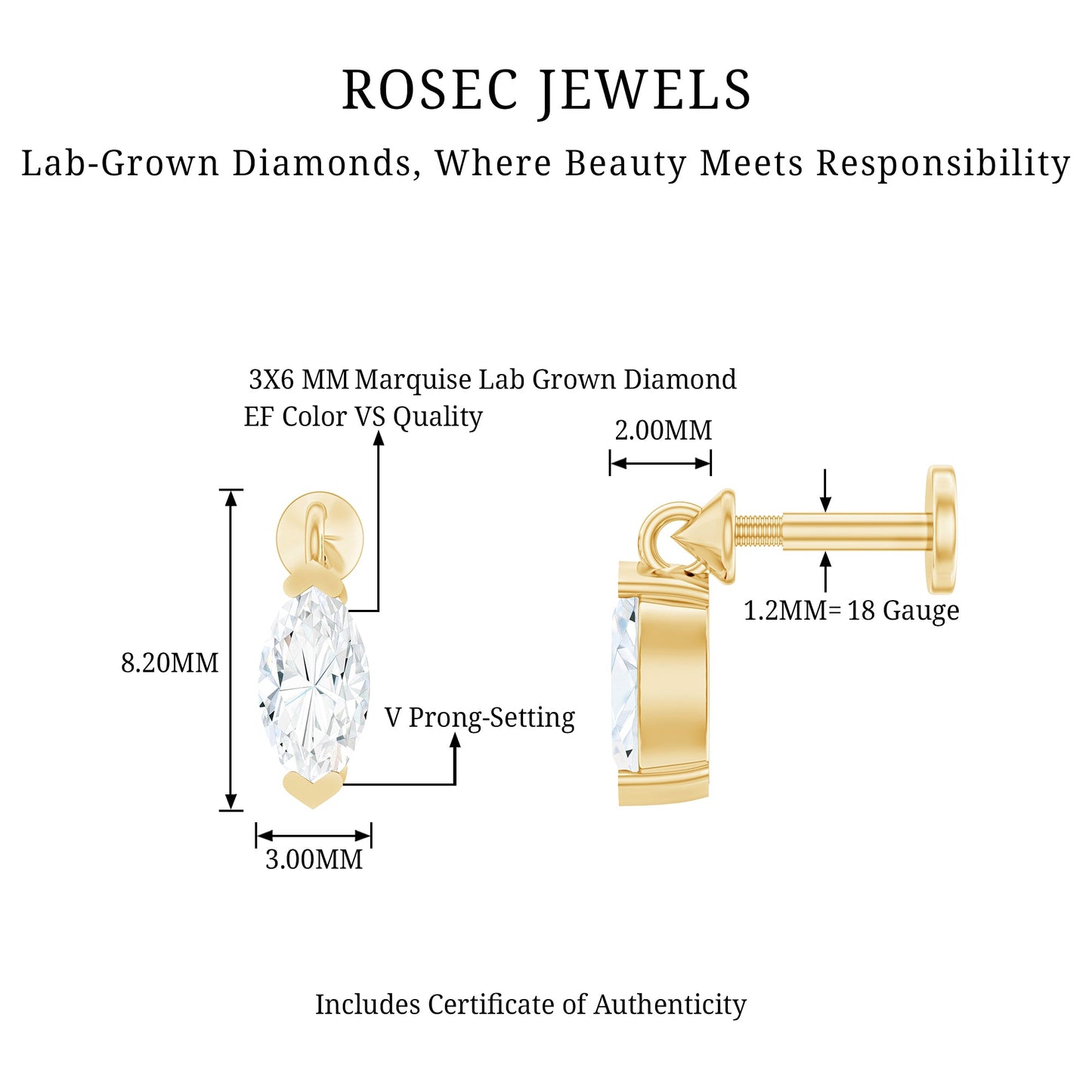 Marquise Diamond Cartilage Dangle Earring