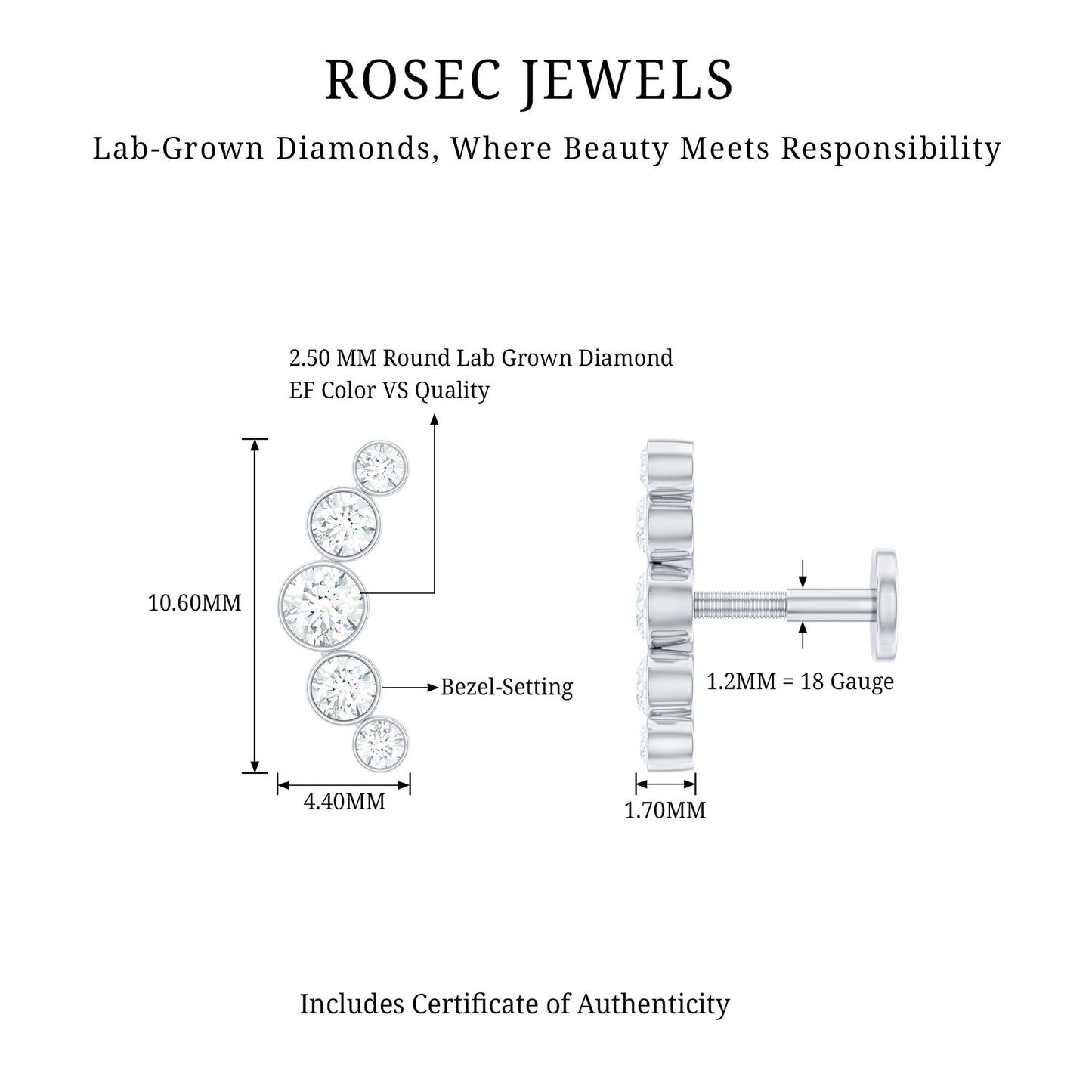 Graduated Diamond Ear Climber Earring in Bezel Setting