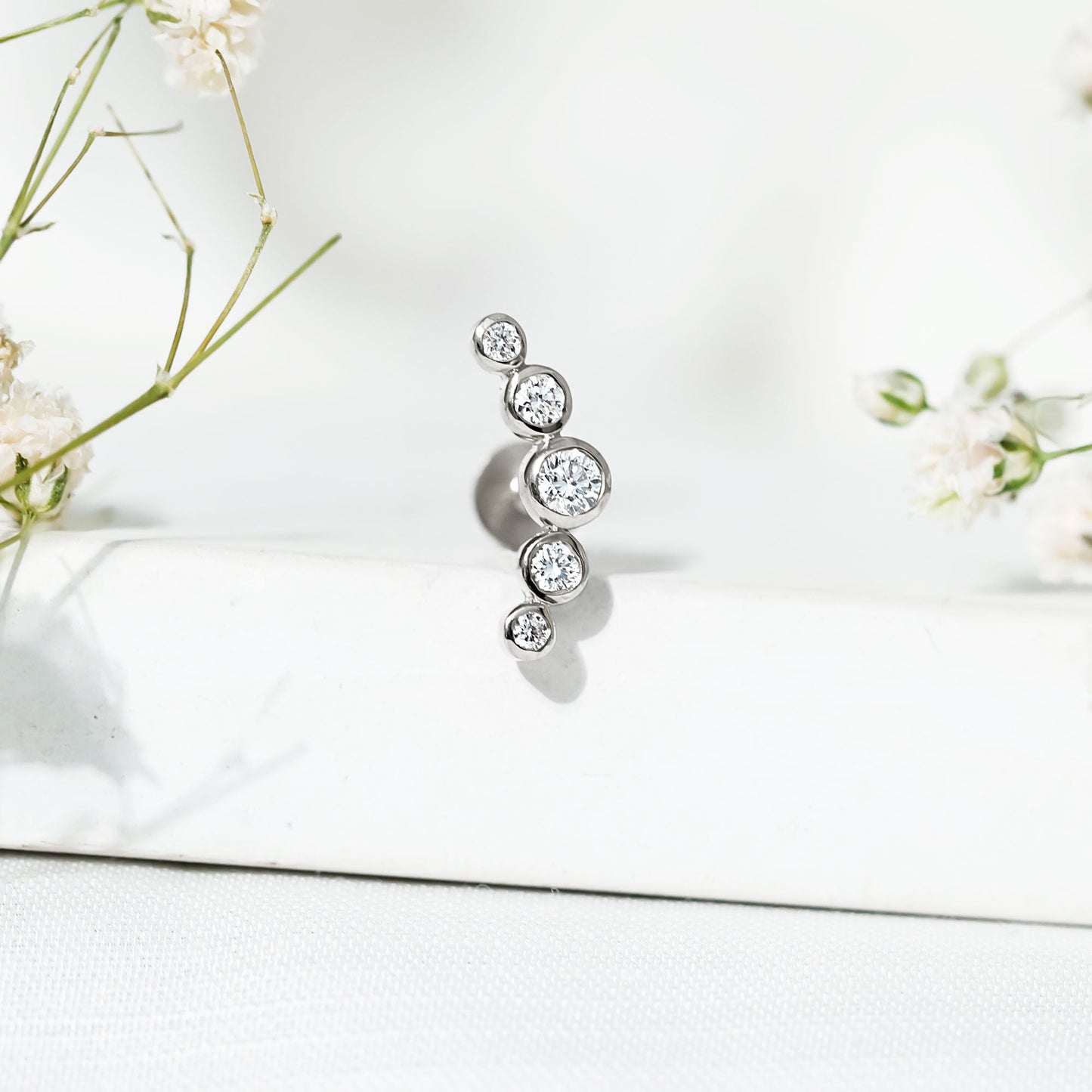 Graduated Diamond Ear Climber Earring in Bezel Setting