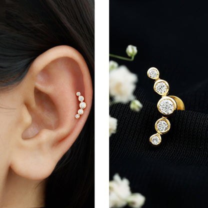 Graduated Diamond Ear Climber Earring in Bezel Setting