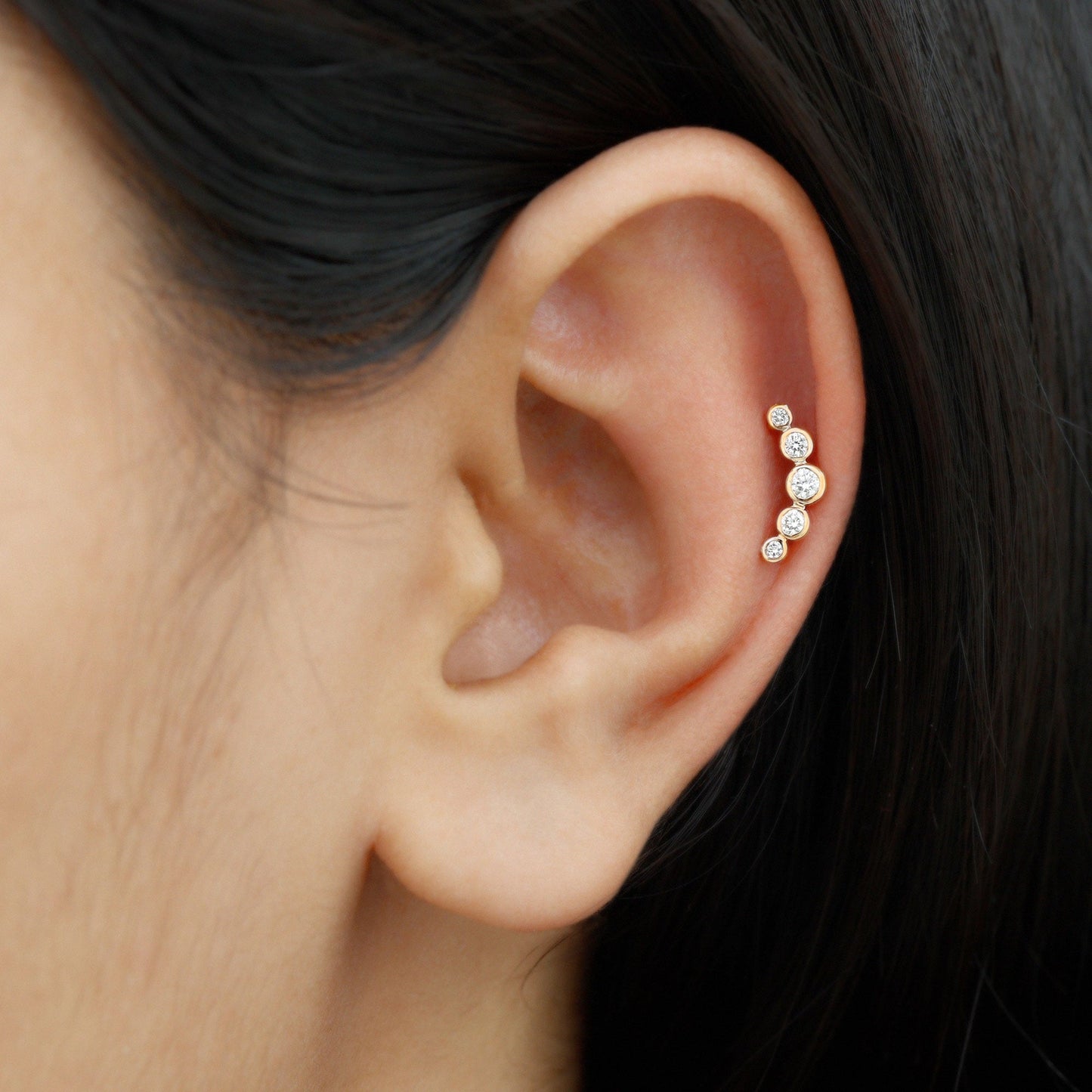 Graduated Diamond Ear Climber Earring in Bezel Setting