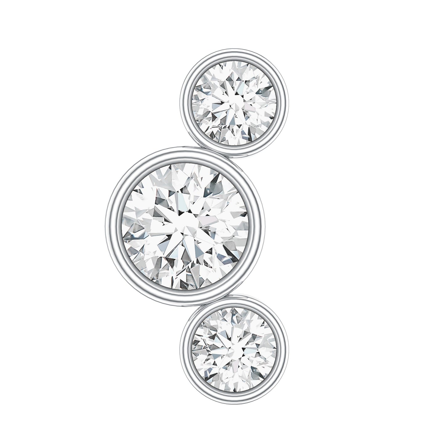 Bezel Set Diamond Three Stone Earring for Helix Piercing