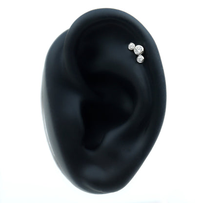 Bezel Set Diamond Three Stone Earring for Helix Piercing