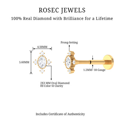 Vintage Inspired Oval Diamond Cartilage Earring