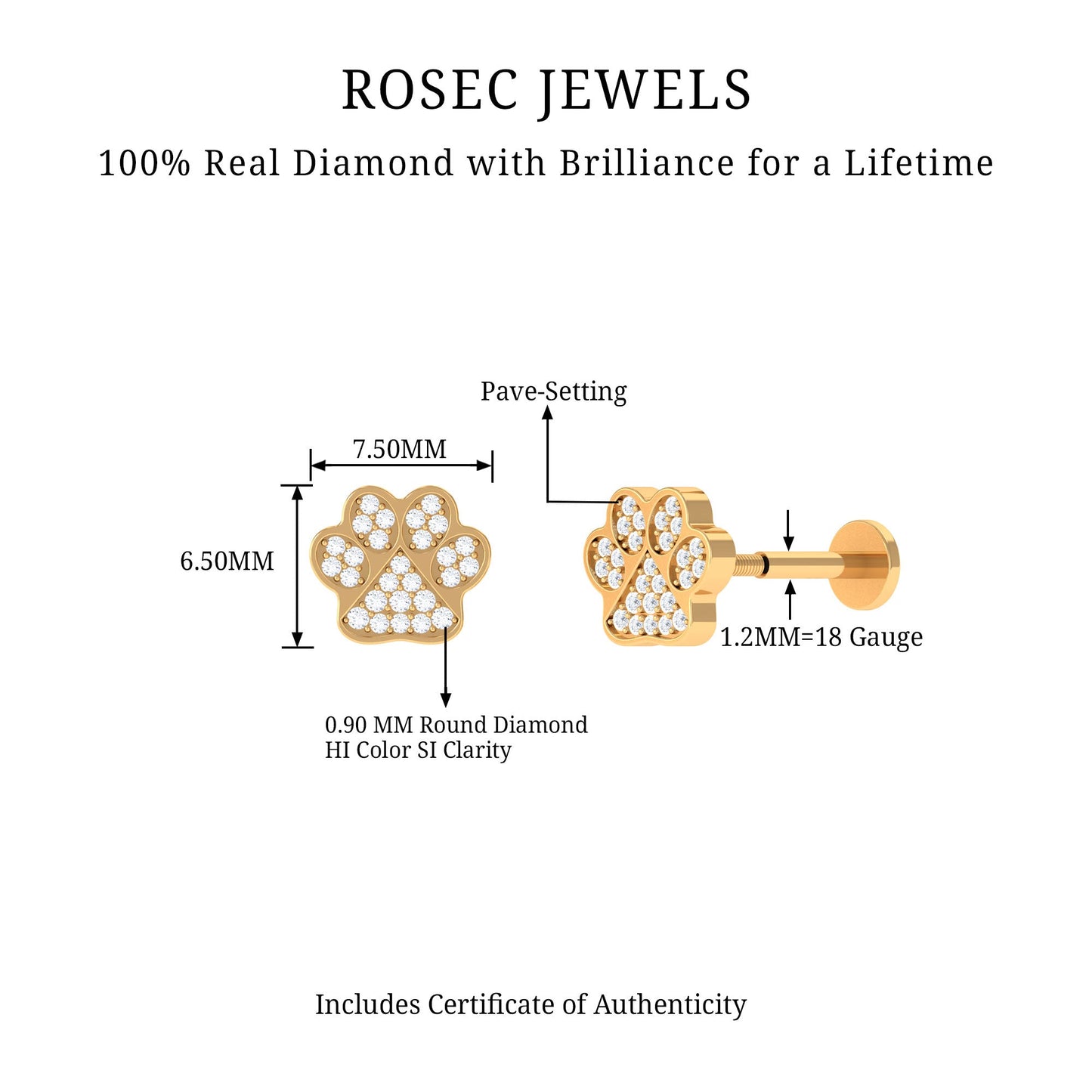 Certified Diamond Paw Cartilage Earring