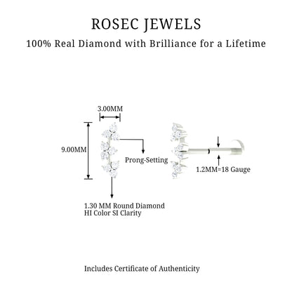 Simple Diamond Curved Helix Earring with Flat Back