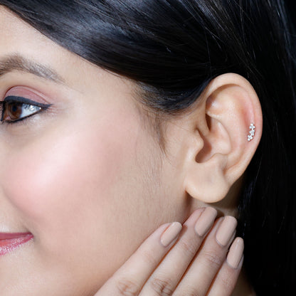 Simple Diamond Curved Helix Earring with Flat Back