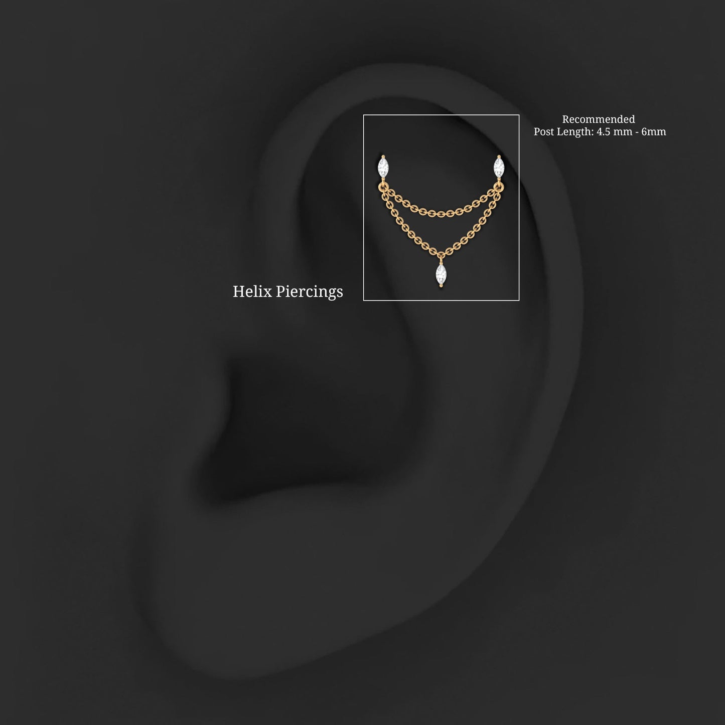 Marquise Diamond Double Piercing Earring with Dangling Chain