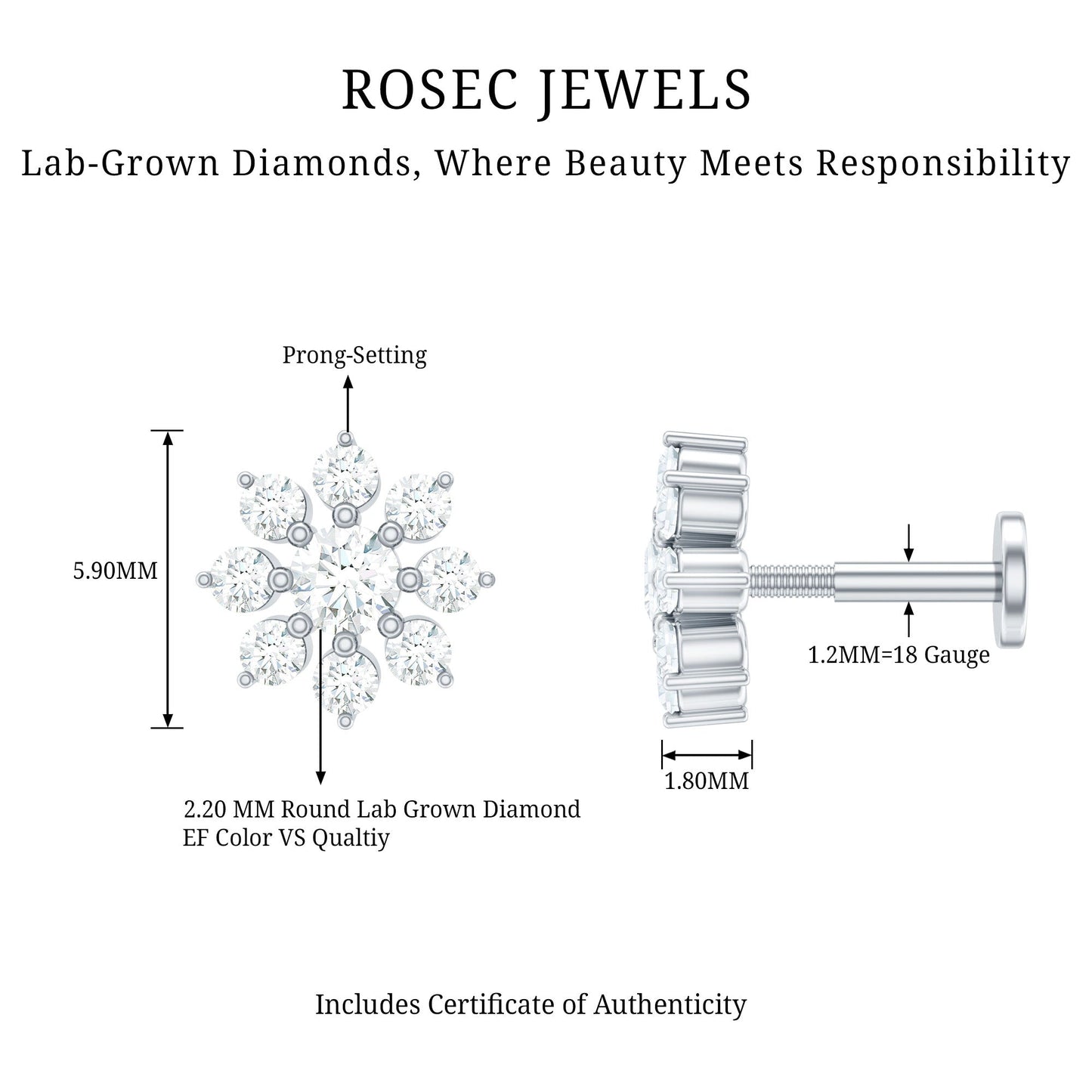 Sparkling Diamond Flower Cartilage Earring with Flat Back