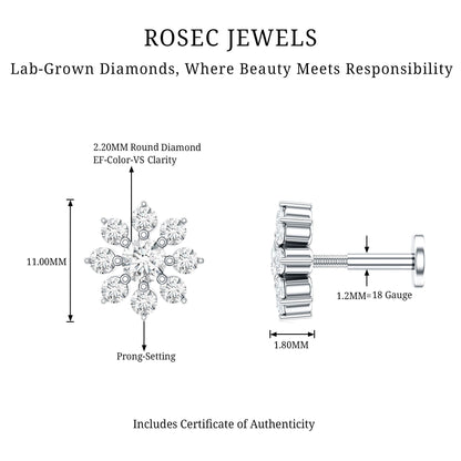 Sparkling Diamond Flower Cartilage Earring with Flat Back