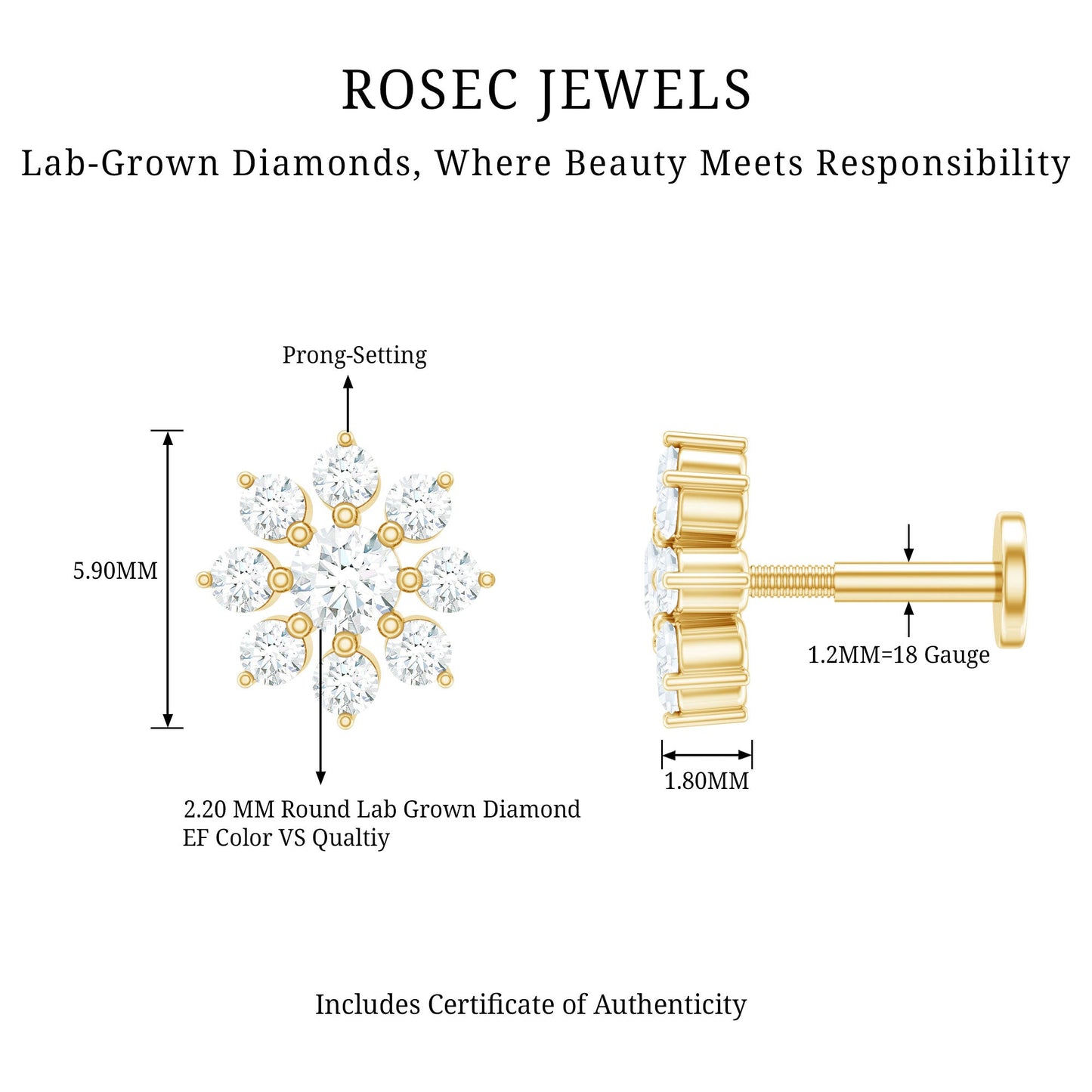 Sparkling Diamond Flower Cartilage Earring with Flat Back