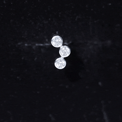 Three Diamond Curved Helix Earring in Bezel Setting