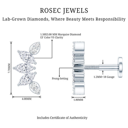 Marquise Diamond Leaf Crawler Earring for Helix Piercing