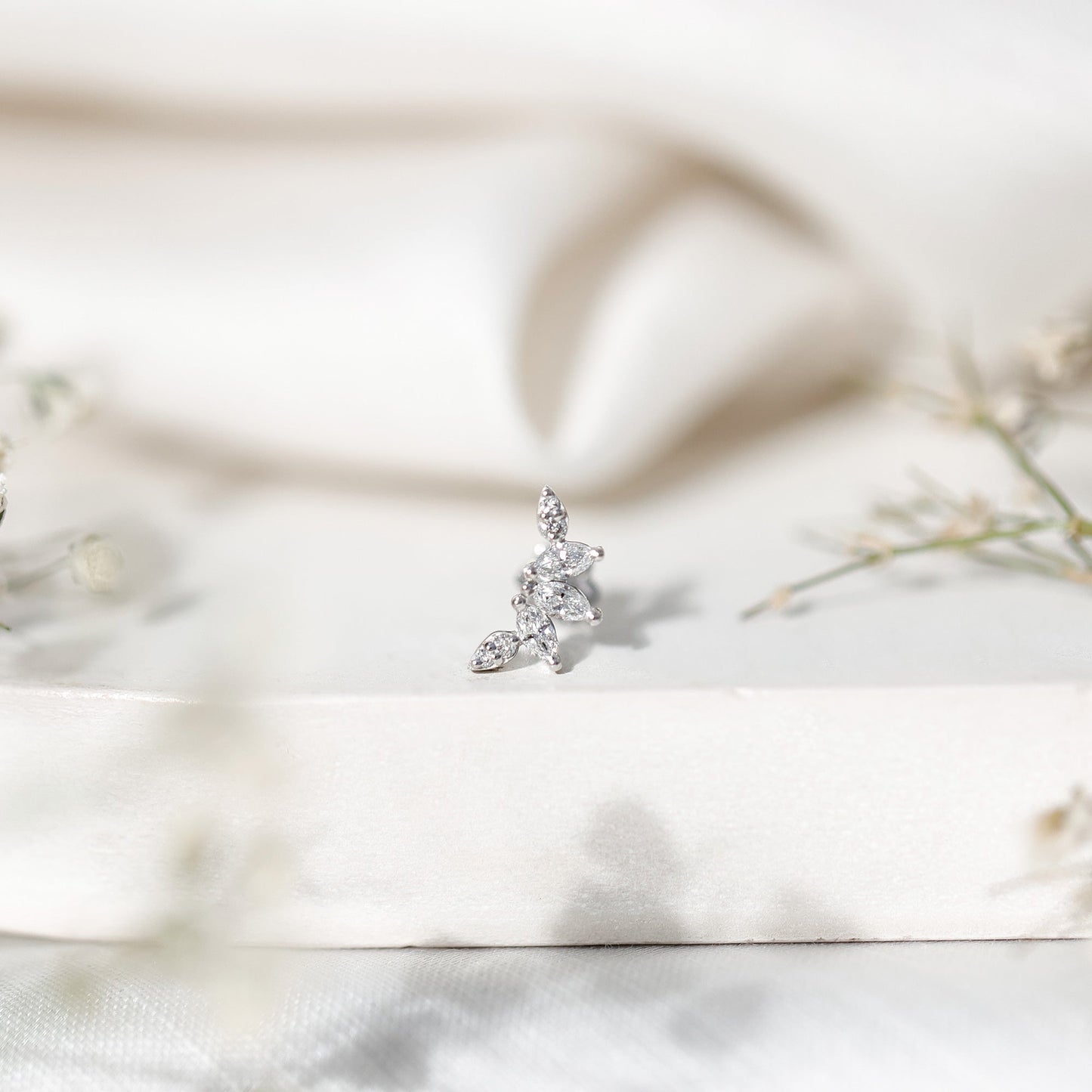 Marquise Diamond Leaf Crawler Earring for Helix Piercing