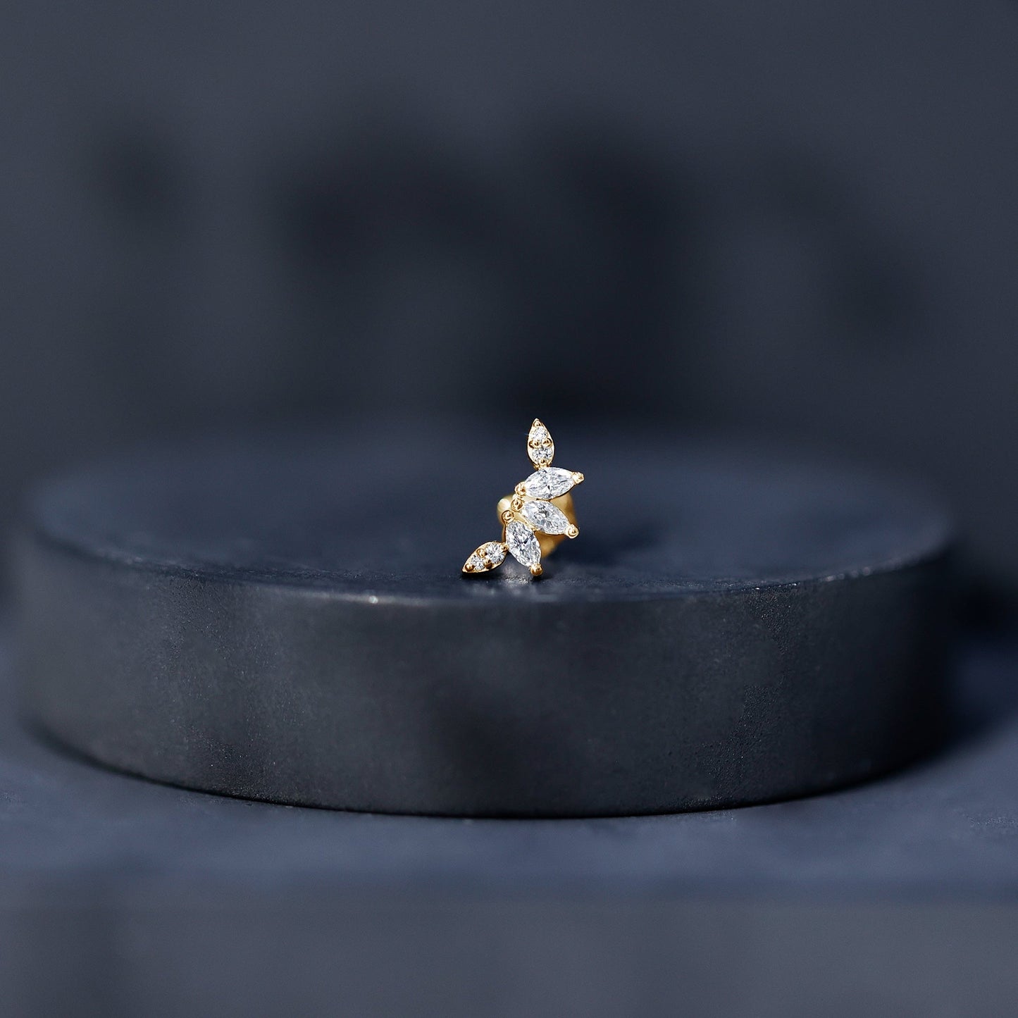 Marquise Diamond Leaf Crawler Earring for Helix Piercing
