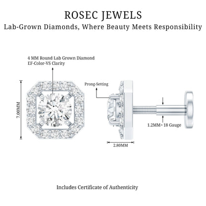 Simple Octagon Shape Diamond Helix Earring