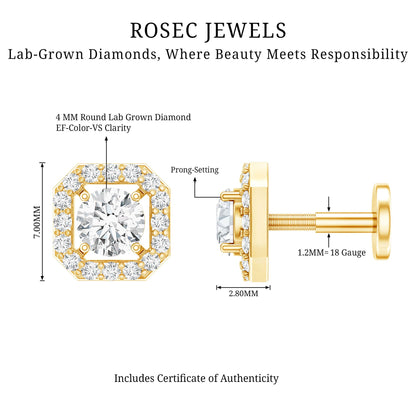 Simple Octagon Shape Diamond Helix Earring