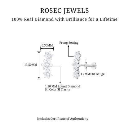 Certified Diamond Flower Crawler Cartilage Earring