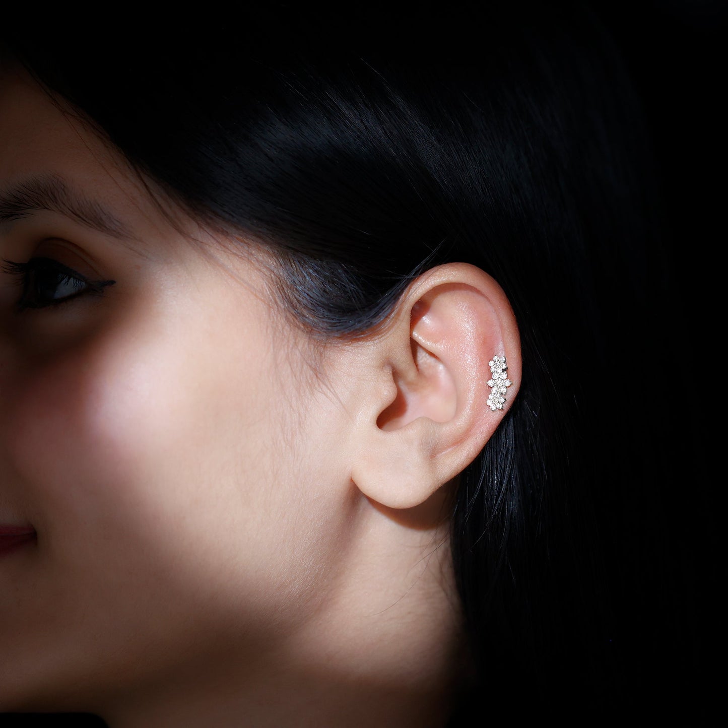 Certified Diamond Flower Crawler Cartilage Earring