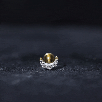 Round Cut Diamond Crescent Moon Cartilage Earring