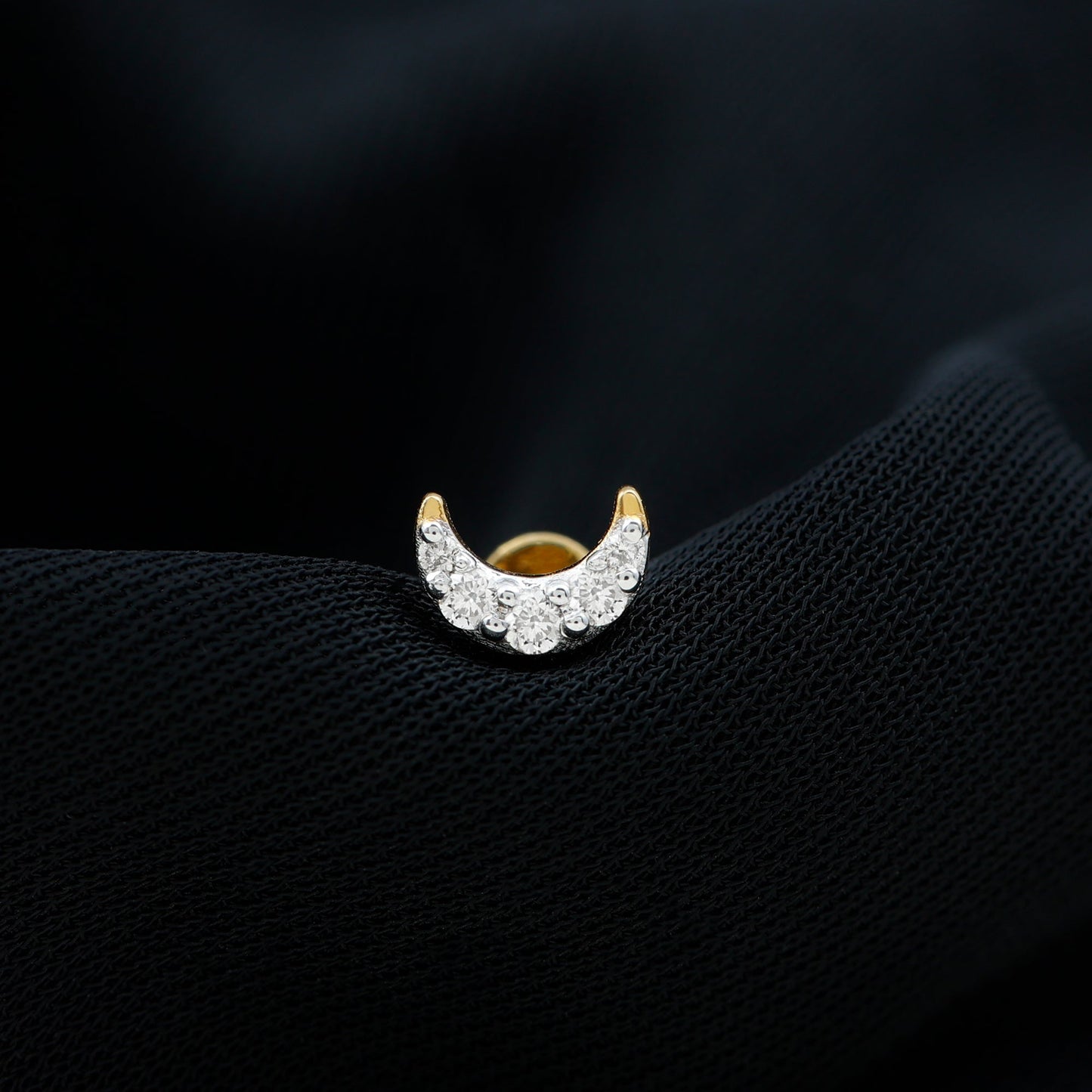Round Cut Diamond Crescent Moon Cartilage Earring