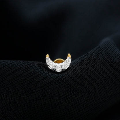 Round Cut Diamond Crescent Moon Cartilage Earring