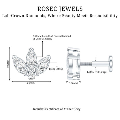 Certified Diamond Lotus Flower Earring with Flat Back