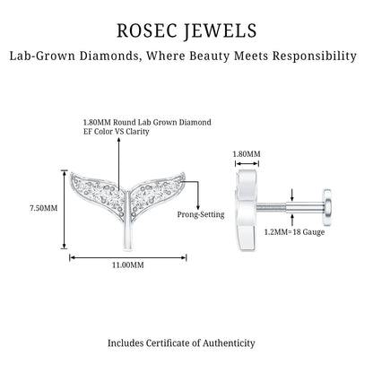 Certified Diamond Whale Tail Earring for Helix Piercing