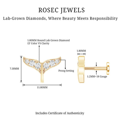 Certified Diamond Whale Tail Earring for Helix Piercing