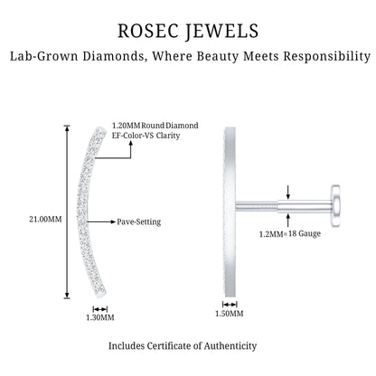 Pave Set Diamond Curved Bar Earring for Cartilage Piercing