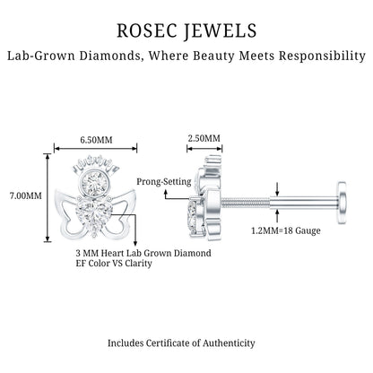 Heart Diamond Angel Earring for Helix Piercing