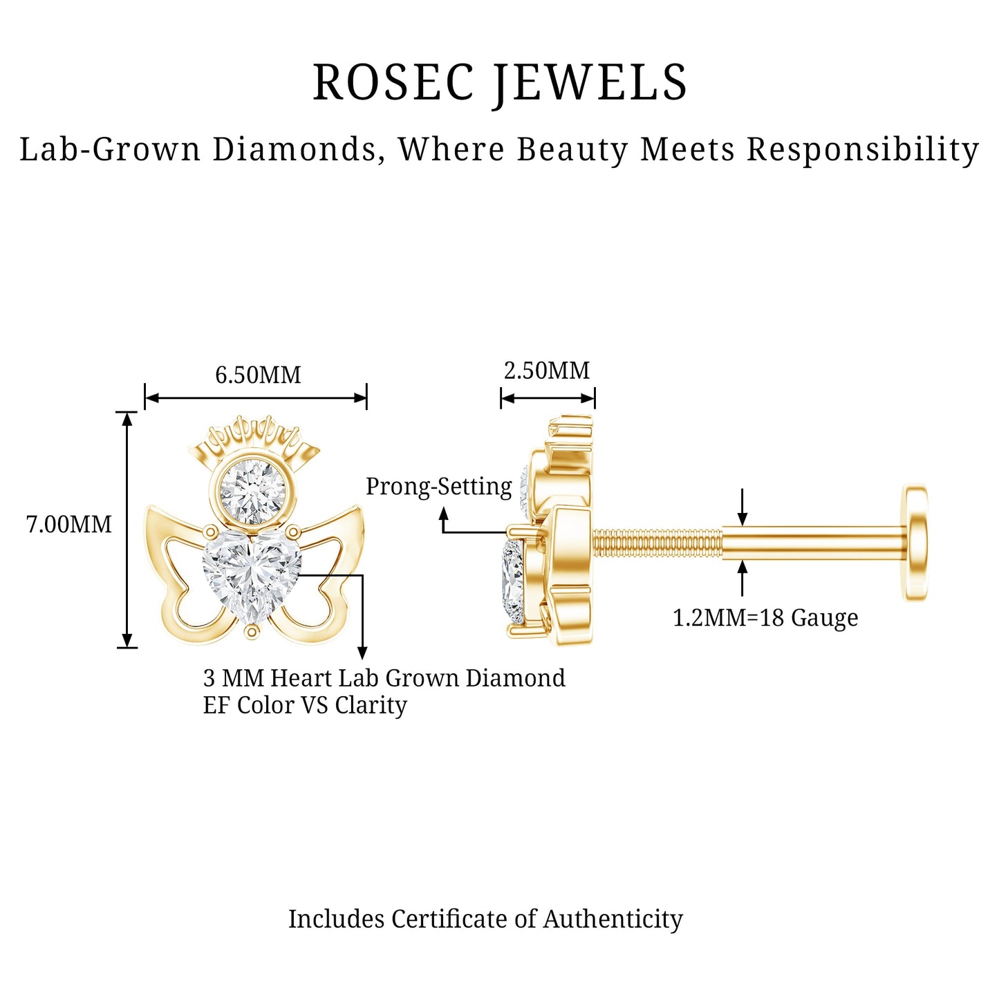 Heart Diamond Angel Earring for Helix Piercing