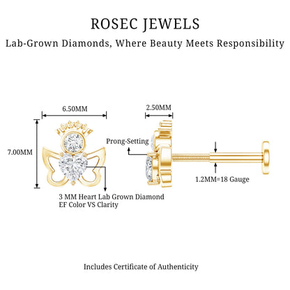 Heart Diamond Angel Earring for Helix Piercing
