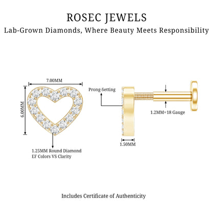 Cute Diamond Open Heart Earring for Helix Piercing