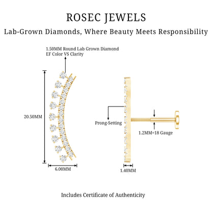 Minimal Diamond Crawler Earring for Cartilage Piercing