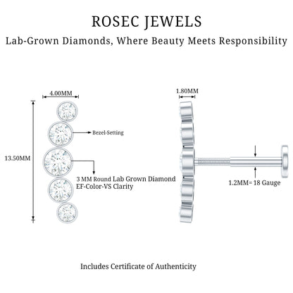 Graduated Style Diamond Crawler Earring for Helix Piercing