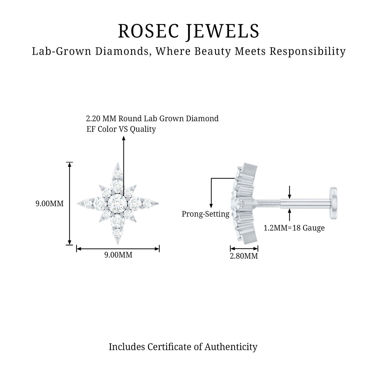 Sparkling Diamond Starburst Earring for Cartilage Piercing