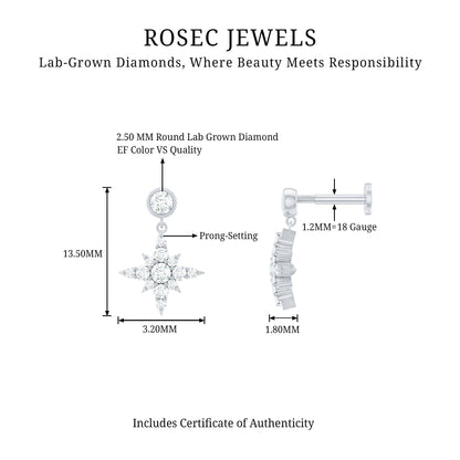 Certified Diamond Starburst Drop Earring for Helix Piercing