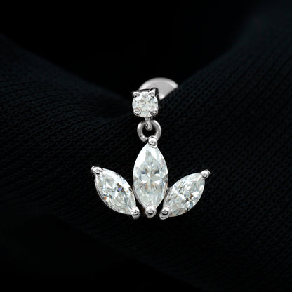 Marquise Diamond Lotus Cartilage Drop Earring
